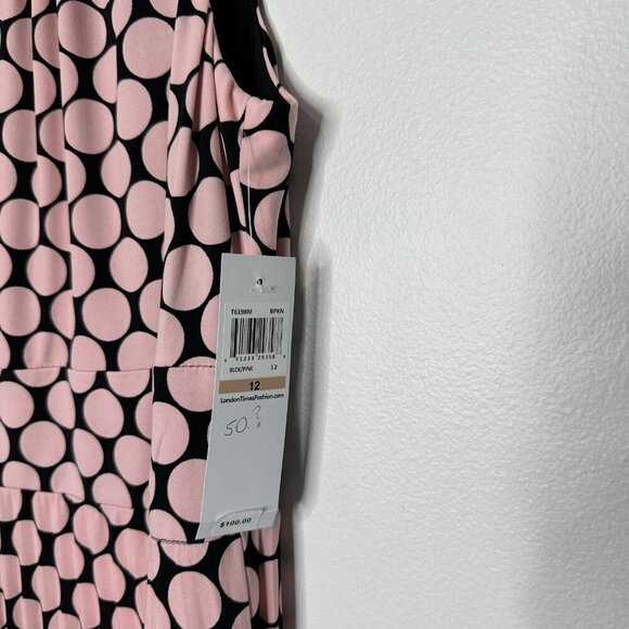 NWT London Times Pleated Dress Size 12 Keyhole Sleeveless Polka Dot Pink - Picture 5 of 12